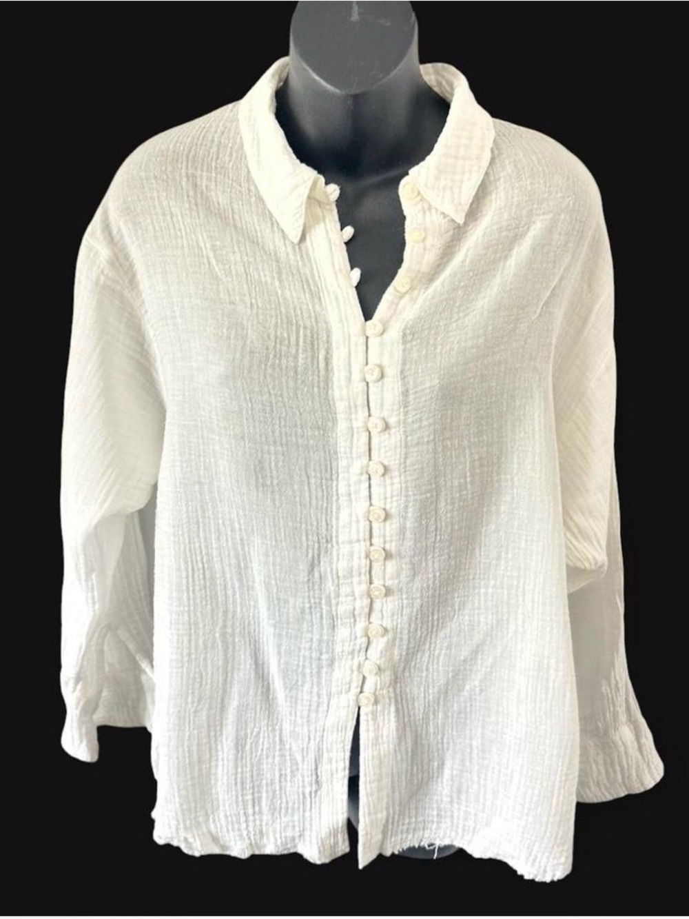 Urban Outfitters Cream Button-Front Gauze Shirt - Picture 2 of 12